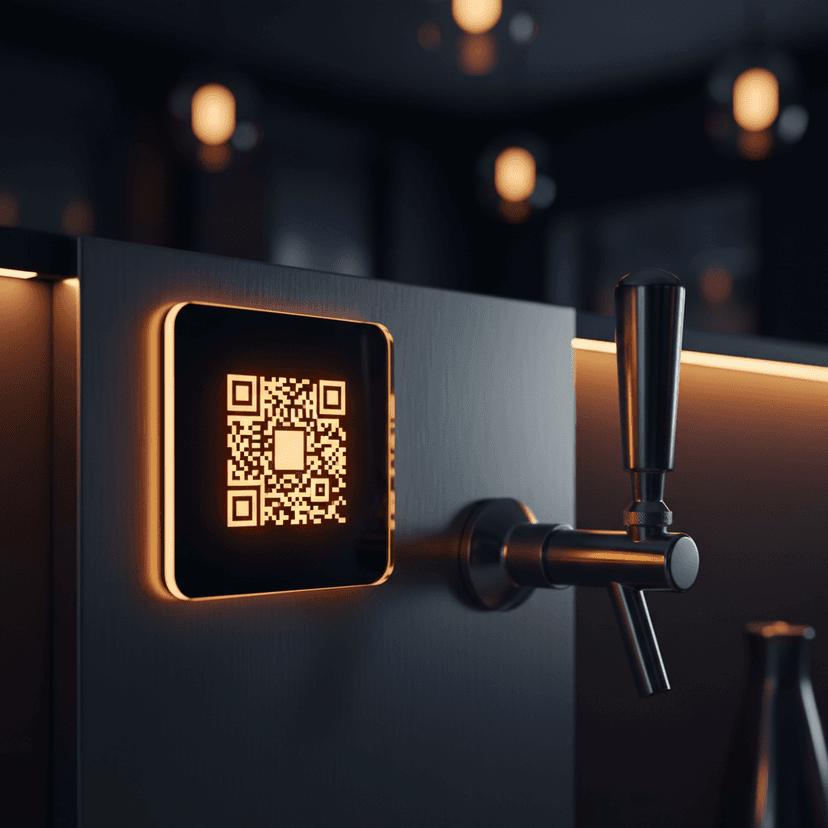 Hybrid approach mockup showing branded QR signage placed next to tap wall